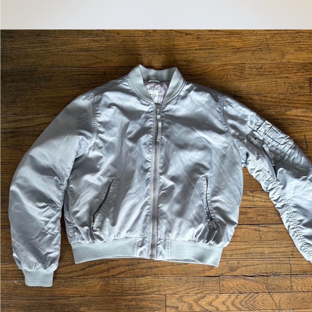 Gap Silver Quilted Bomber Jacket - image 3